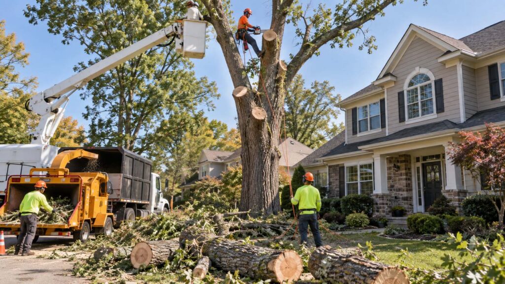 Professional Suburban Tree Removal Scene